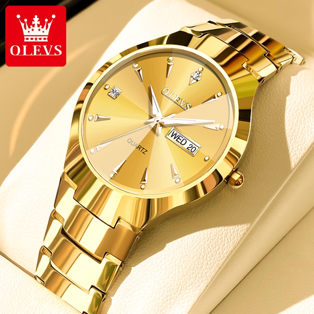 OLEVS 8697 Men's Watch Tungsten Steel Quartz  Waterproof Watch Luminous Hands Weekly Calendar Display Luxury Brand