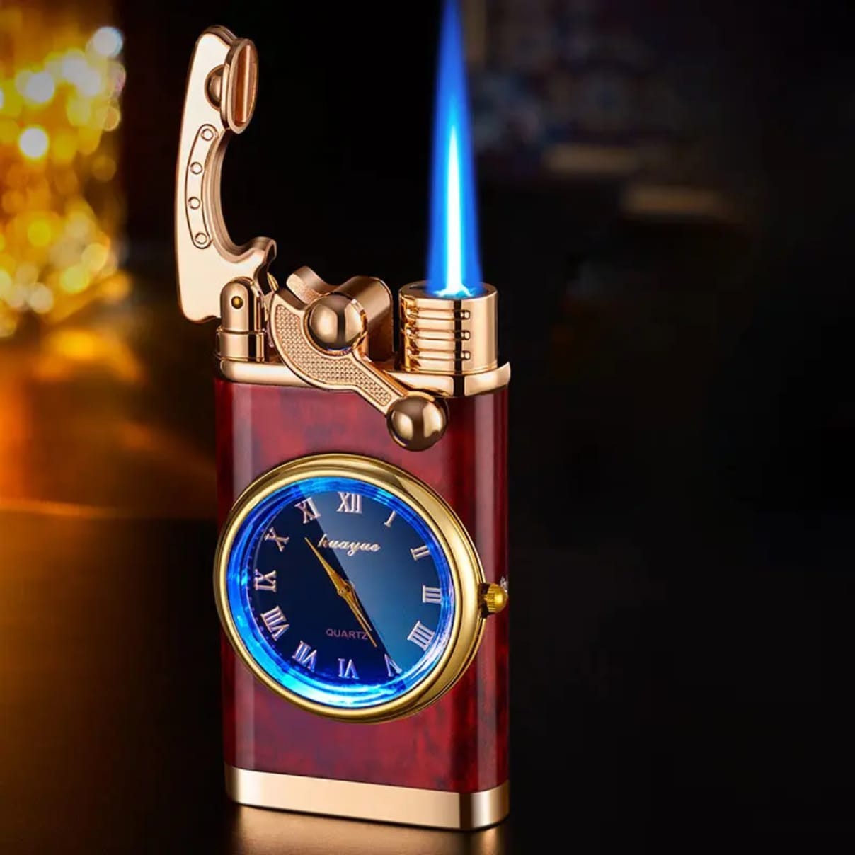 Rocker Arm Watch Lighter – Metal Jet Butane Torch, Windproof Cigar & Cigarette Lighter for Men